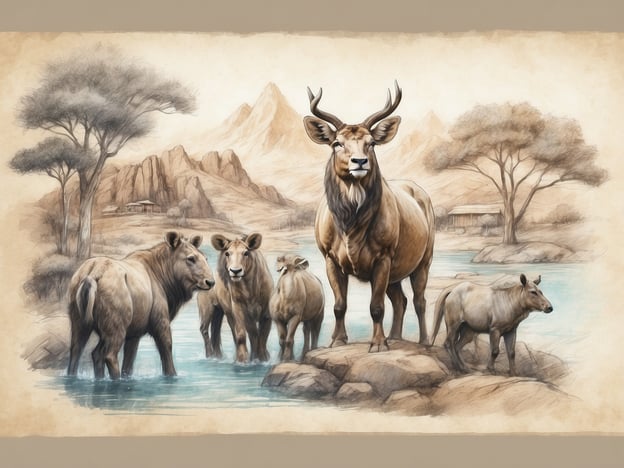 Auf dem Bild sind mehrere Tiere in einer natürlichen Umgebung zu sehen, darunter ein majestätischer Antilope und einige andere Tierarten, die an einem Wasserlauf stehen.In der Umgebung könntest du tierische Ausflugsziele wie einen Tierpark oder ein Wildgehege besuchen. Zum Beispiel:1. **Wildpark Alte Fasanerie** in Hanau: Hier kannst du heimische Tierarten in einer naturnahen Umgebung beobachten.2. **Tiergarten Nürnberg**: Ein großer Zoo, der eine Vielzahl von Tieren aus unterschiedlichen Lebensräumen beherbergt.3. **Ravensburg: Tiergarten**: Ein idealer Ort, um Tiere in einer schönen Landschaft zu beobachten und mehr über ihre Lebensweise zu lernen.Diese Ausflugsziele bieten oft interaktive Erlebnisse und die Möglichkeit, Tiere in ihrer natürlichen Umgebung zu sehen.