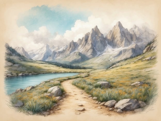 Auf dem Bild ist eine malerische Landschaft mit hohen Bergen, einem klaren See und einem Wanderweg zu sehen. Die Umgebung ist von grünen Wiesen und einigen Felsen umgeben, was ideal für eine Wanderung ist.Für einen Ausflug mit deinem Hund könnten die besten Wanderwege in dieser Art von Landschaft viele Gelegenheiten bieten, die Natur zu genießen, frische Luft zu schnappen und sich gemeinsam zu bewegen. Achte darauf, dass die Route hundefreundlich ist und genügend Wasserstellen vorhanden sind!