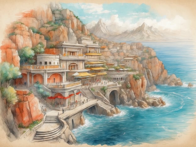 Auf dem Bild ist eine malerische Küstenlandschaft mit einem abgelegenen Ort zu sehen, der in eine Klippe gebaut ist. Die Architektur wirkt historisch und könnte an mediterrane oder asiatische Baustile erinnern. Die gehobene Anordnung der Gebäude mit Terrassen, die über dem Meer erheben, schafft eine bezaubernde Atmosphäre.Basierend auf Erfahrungen und Bewertungen von Passagieren könnte man sagen, dass solche Orte oft als romantische Rückzugsorte geschätzt werden. Besucher loben häufig die atemberaubende Aussicht auf das Meer und die ruhige Umgebung, ideal für Entspannung und Erholung. Restaurants und Cafés in der Nähe bieten lokale Spezialitäten an, die von vielen als kulinarische Highlights genannt werden.Reisende berichten oft von der Möglichkeit, die umliegende Natur zu erkunden, sei es durch Wanderungen entlang der Küste oder Bootsfahrten. Insgesamt scheint dieser Ort eine perfekte Kombination aus Luxus und natürlicher Schönheit zu bieten, was ihn zu einem beliebten Ziel für Urlauber macht.