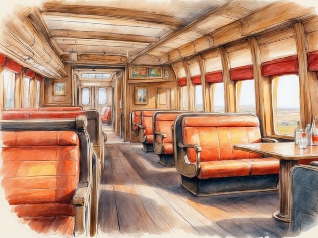 Auf dem Bild sieht man einen nostalgischen Eisenbahnwagen mit gemütlichen Sitzbänken in warmen Orangetönen. Die gemütliche Atmosphäre lädt dazu ein, eine kurze Reise zu genießen.Stell dir vor, wie man an Bord entspannen kann, während die Landschaft vorbeizieht. Vielleicht sitzt man am Fenster und beobachtet die vorbeifl fliegenden Felder und Wälder, während man einen Kaffee genießt. Die Gespräche mit anderen Mitreisenden könnten spannend und anregend sein, oder man nutzt die Zeit, um in einem Buch zu lesen und dem leisen Rattern der Gleise zuzuhören.Wenn der Zug an einem kleinen Bahnhof hält, gibt es die Möglichkeit, kurz auszusteigen und die frische Luft zu schnappen. Ein Blick auf die Umgebung könnte eine charmante Dorfkulisse oder weite Wiesen zeigen. Die Vorfreude, die nächsten Abenteuer zu erleben, schwingt in der Luft. Solche Erlebnisse machen eine Zugfahrt unvergesslich und bieten sowohl an Bord als auch an Land viele kleine Momente der Freude.