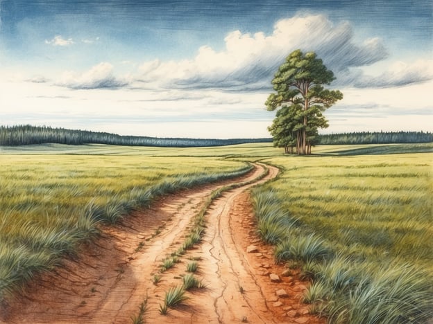 Auf dem Bild sieht man einen kurvigen Weg, der durch eine weite, grüne Landschaft führt. Am Wegesrand stehen einige Bäume, die eine malerische Kulisse bieten. Diese Art von Umgebung lädt zu besonderen Naturerlebnissen ein, wie zum Beispiel:1. **Vogelbeobachtung**: Die ruhige Umgebung könnte ein idealer Ort sein, um heimische Vogelarten zu beobachten.2. **Pflanzenentdeckung**: Auf den Wiesen wachsen verschiedene Gräser und vielleicht auch wild blühende Pflanzen, die eine Entdeckungsreise durch die Flora ermöglichen.3. **Fotografie**: Die malerische Landschaft bietet zahlreiche Motive für Naturfotografen.4. **Entspannung**: Der ruhigere, ländliche Weg ist perfekt für Spaziergänge, um die frische Luft und die natürliche Schönheit zu genießen.Diese Elemente machen Wanderrouten in solchen Landschaften besonders wertvoll für Naturenthusiasten.