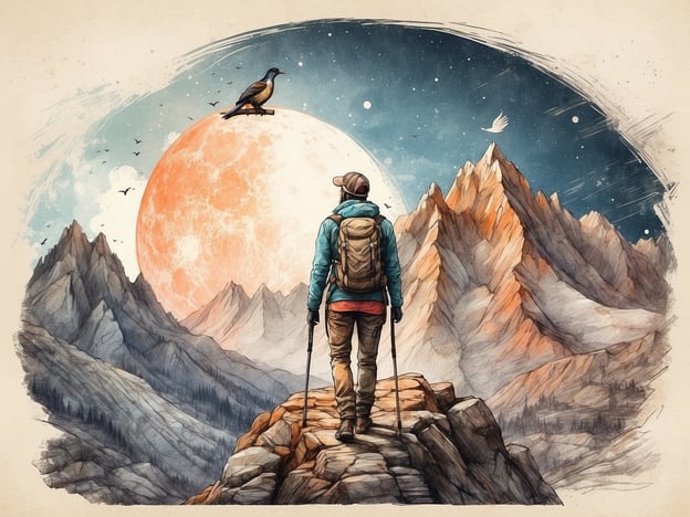 Auf dem Bild ist eine Person zu sehen, die auf einem hohen Berg steht und die Aussicht auf eine beeindruckende, majestätische Landschaft genießt. Diese Szene eignet sich perfekt für Naturliebhaber, die gerne wandern oder Bergsteigen. Es zeigt die Schönheit der Natur, die Ruhe der Berge und die Weite des Himmels. Aktivitäten, die Naturliebhaber hier genießen könnten, sind:1. **Wanderungen** – Erforschen von Wanderwegen in den Bergen.2. **Vogelbeobachtung** – Beobachten der Vögel, die um die Gipfel fliegen.3. **Fotografie** – Einfangen der atemberaubenden Landschaft und Natur.4. **Camping** – Übernachten unter dem Sternenhimmel.5. **Meditation** – Entspannen und die Stille der Natur genießen.Insgesamt vermittelt das Bild ein Gefühl von Abenteuer und Erholung in der Natur.