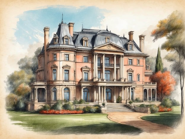 Auf dem Bild ist ein prächtiges Herrenhaus zu sehen, das im klassizistischen Stil erbaut wurde. Es hat mehrere Stockwerke mit einem markanten, symmetrischen Design. Charakteristisch sind die hohen Säulen und der geschwungene Dachfirst. Das Gebäude steht in einer gepflegten Gartenlandschaft mit bunten Blumenbeeten und Bäumen.Wenn man über das Legénd Estate spricht, könnten Informationen wie die historische Bedeutung, die Architektur und die Nutzung des Anwesens relevant sein. Solche Herrenhäuser sind oft mit Reichtum und Macht assoziiert und dienen häufig als repräsentative Wohnsitze oder Schauplätze für gesellschaftliche Ereignisse.