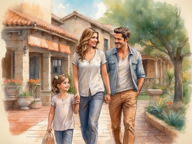 Das Bild zeigt eine glückliche Familie, die zusammen spaziert. Es handelt sich um eine Mutter, einen Vater und ein Kind, die auf einem malerischen Weg gehen, umgeben von schön gestalteten Häusern und blühenden Pflanzen.In der Geschichte des Bosbad Hoeven geht es um ein familiäres Erbe von Freude und gemeinsam verbrachter Zeit, ähnlich wie die Szene im Bild, die die Verbundenheit und das Glück einer Familie zeigt. Bosbad Hoeven steht für Erholung und Freude, wo Familien nicht nur Entspannung finden, sondern auch kostbare Momente miteinander teilen können.