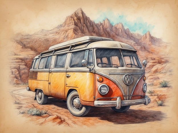 Auf dem Bild ist ein alter VW-Bus zu sehen, der auf einer kurvigen Straße in einer wüstenartigen Landschaft steht. Die Farben des Fahrzeugs sind orange und beige, und im Hintergrund ragen beeindruckende Felsen und Berge auf.
Wenn du einen Roadtrip planst, könnte ein solcher VW-Bus perfekt für eine abenteuerliche Reise sein. Denk an die Route, die du nehmen möchtest, und die Orte, die du besuchen willst – vielleicht Nationalparks oder malerische Landschaften. Wichtig ist auch, die Übernachtungsmöglichkeiten und Verpflegung einzuplanen, um das Reiseerlebnis zu maximieren!