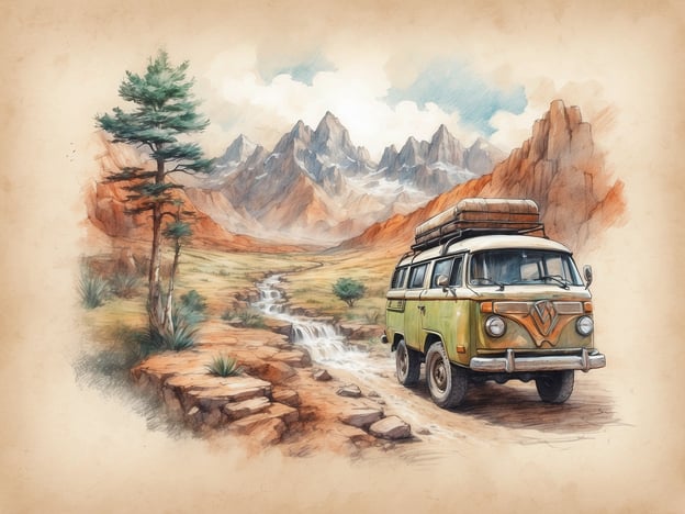 Auf dem Bild ist ein nostalgischer VW-Bus zu sehen, der in einer malerischen, bergigen Landschaft steht. Diese Umgebung bietet eine ideale Kulisse für abenteuerliche Aktivitäten abseits der Touristenströme.
Hier sind einige Vorschläge:
1. **Wanderungen**: Erkunde abgelegene Wanderwege, die einen herrlichen Blick auf die umliegenden Berge und Täler bieten.
2. **Wildcamping**: Verbringe eine Nacht unter dem Sternenhimmel, fernab von städtischen Lichtquellen.
3. **Fotografie**: Nutze die atemberaubenden Landschaften für faszinierende Landschafts- und Naturfotografien.
4. **Bergsteiger-Abenteuer**: Suche nach weniger bekannten Kletterrouten in der Region.
5. **Angeln**: Finde ruhige Bäche oder Seen in der Nähe, um deine Angelrute auszupacken und die Natur zu genießen.
Solche Aktivitäten ermöglichen dir, die Schönheit der Natur ungestört zu erleben und echte Abenteuer zu erleben.