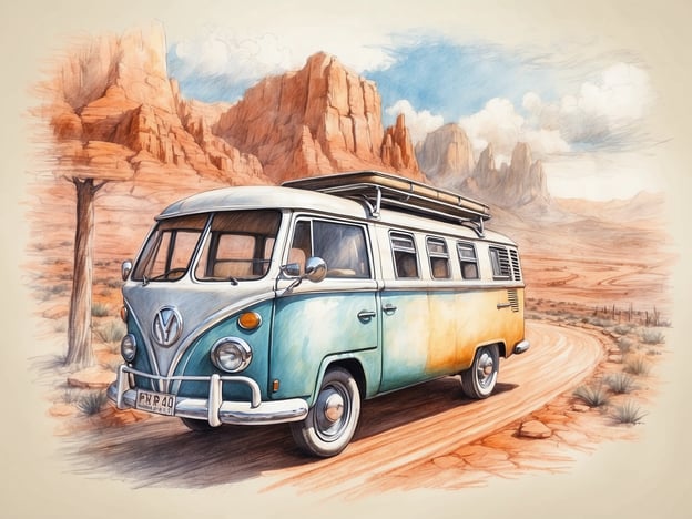 Auf dem Bild ist ein nostalgischer VW-Bus in einer Wüstenlandschaft zu sehen, umgeben von beeindruckenden roten Felsen. Dieser Ort eignet sich perfekt für einen Roadtrip, da die malerische Kulisse und die kurvenreichen Straßen zu Erkundungen einladen.
Bei der Planung deines Roadtrips solltest du ähnliche Sehenswürdigkeiten in Betracht ziehen, die spannende Landschaften und Abenteuer bieten. Achte darauf, genügend Snacks und Wasser mitzunehmen, sowie Übernachtungsmöglichkeiten entlang der Route zu planen. Die Freiheit, die ein Roadtrip mit sich bringt, kann durch solche einzigartigen Orte, wie die im Bild dargestellte Umgebung, noch verstärkt werden!