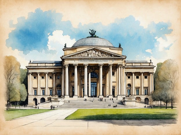 Auf dem Bild ist ein beeindruckendes Gebäude mit einem großen Eingangsbereich und Säulen zu sehen. Es könnte sich um ein historisches Bauwerk handeln, das an einem Platz steht, der für seine historische Bedeutung bekannt ist, wie der Königsplatz.Die Geschichte des Königsplatzes ist geprägt von seiner Rolle als zentraler Ort für öffentliche Versammlungen und Feierlichkeiten. Er verkörpert architektonische Pracht und ist oft von wichtigen Gebäuden umgeben, die kulturelle und politische Bedeutung haben. Das dargestellte Gebäude könnte Teil dieser Pracht sein und symbolisiert möglicherweise Macht und Einfluss der jeweiligen Epoche.Die großzügige Gestaltung und die sorgfältigen Details deuten auf eine Zeit hin, in der Architektur eine wichtige Rolle im gesellschaftlichen Leben spielte, was typisch für die Entwicklung des Königsplatzes war.