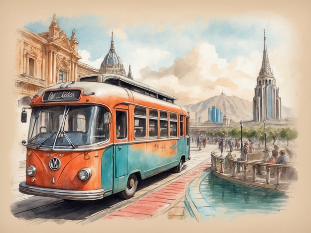 Auf dem Bild ist ein nostalgischer Straßenbahnwagen im typischen Volkswagen-Design zu sehen, der durch eine belebte Stadtlandschaft fährt. Die Umgebung zeigt eine Mischung aus historischen Gebäuden und moderner Architektur, mit einem schönen Kräutergarten und Passanten.### Praktische Informationen für Besucher:- **Transport:** Der Straßenbahnwagen stellt eine interessante Möglichkeit dar, die Stadt zu erkunden. Überprüfen Sie die Fahrpläne und Routen, um die besten Verbindungen zu nutzen.- **Sehenswürdigkeiten:** Achten Sie auf die historischen Gebäude in der Umgebung, die reich an Kultur und Geschichte sind. Planen Sie Besuche bei Museen und beeindruckenden Kirchen in der Nähe.- **Aktivitäten:** Neben dem Fahren mit der Straßenbahn können Spaziergänge entlang der malerischen Uferpromenade und in den Parks der Stadt sehr angenehm sein.- **Essen:** Entdecken Sie lokale Cafés und Restaurants entlang der Route, um die kulinarischen Spezialitäten der Region zu genießen.Stellen Sie sicher, dass Sie genug Zeit für Erkundungen einplanen!