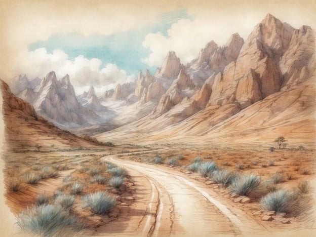 Auf dem Bild ist eine malerische Landschaft zu sehen. Es zeigt einen geschwungenen Weg, der durch eine trockene, felsige Umgebung führt, umgeben von hohen Bergen. Die Farben sind sanft und warm, und es gibt einige Sträucher, die der Szene eine gewisse Lebendigkeit verleihen. Die majestätischen Berge im Hintergrund erzeugen eine eindrucksvolle Kulisse, die die Schönheit der Natur widerspiegelt.Entdecke den Sissi-Weg: Diese malerischen Landschaften könnten auch einen Spaziergang auf einem Besuch im Sissi-Museum oder den historischen Orten in Österreich inspirieren. Die Schönheit der Natur und die ruhige Atmosphäre laden dazu ein, die Region zu erkunden und sich von den Eindrücken inspirieren zu lassen.