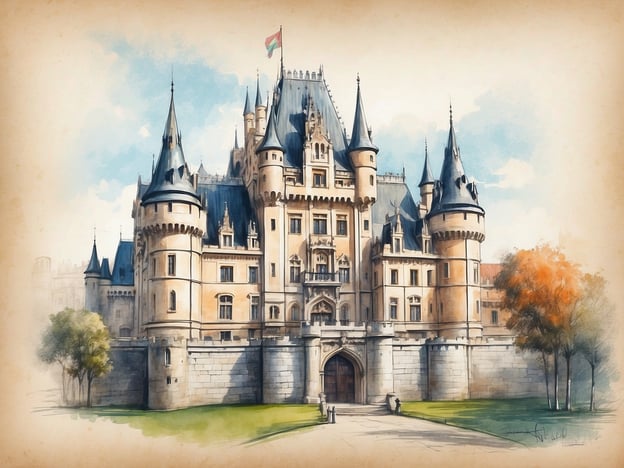 Auf dem Bild ist eine beeindruckende Burg zu sehen, die an die Architektur historischer Landesfürstlicher Burgen erinnert. Diese Burgen sind oft mit hohen Türmen, Zinnen und aufwendigen Fassaden gestaltet, was auf den Einfluss verschiedener Epochen und Baustile hinweist. Im Hintergrund ist eine Fahne zu erkennen, die möglicherweise das Wappen oder die Farben des herrschenden Landes fürstlichen Geschlechts zeigt.Die Geschichte der Landesfürstlichen Burgen ist geprägt von Macht, Verteidigung und repräsentativen Funktionen. Sie dienten nicht nur als Wohnsitz der Fürsten, sondern auch als Zentrum der Verwaltung und als Symbol politischen Einflusses. Oft waren sie strategisch platziert, um das umliegende Land zu kontrollieren und sich gegen Feinde zu schützen.Im Vordergrund des Bildes sind Personen zu sehen, die die Burg möglicherweise besuchen, was auf die heutige touristische Bedeutung solcher historischen Stätten hinweist. Diese Burgen ziehen viele Besucher an, die sich für Geschichte und Architektur interessieren.