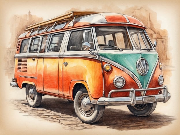 Auf dem Bild ist ein farbenfroher Volkswagen Bus zu sehen, der im vintage Stil gehalten ist. Besucher könnten diesen Bus als eine nostalgische Attraktion betrachten, ideal für Fotoshootings oder als Teil von Veranstaltungen.Aktivitäten, die man mit einem solchen Fahrzeug verbinden könnte, sind zum Beispiel Ausflüge in die Natur, Roadtrips oder Camping. Der Bus vermittelt ein Gefühl von Freiheit und Abenteuer, was das Besuchererlebnis besonders macht. Außerdem könnte er als mobile Plattform für Pop-up-Cafés oder Verkaufsstände genutzt werden, was ebenfalls zu einem unvergesslichen Erlebnis beiträgt.