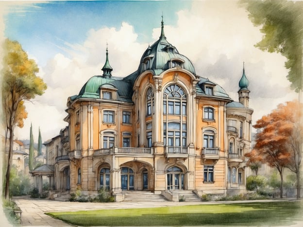 Auf dem Bild ist ein prächtiges Gebäude im Jugendstil zu sehen, das an die Architektur des Kurhauses erinnert. Der Jugendstil, der Ende des 19. Jahrhunderts aufkam, zeichnet sich durch geschwungene Linien, florale Motive und eine harmonische Verbindung von Kunst und Handwerk aus.Die Fassade ist reich gestaltet, mit großen Fenstern und einem charakteristischen Dach, das von Türmchen gekrönt wird. Solche Gebäude wurden oft als soziale und kulturelle Zentren in Kurorten verwendet, wo sich Gäste zur Erholung und zum gesellschaftlichen Austausch trafen.Die Verwendung von warmen Farbtönen und die aufwendigen Details unterstreichen die elegante Atmosphäre, die mit dem Jugendstil verbunden ist. Diese Stilrichtung verkörpert ein Gefühl von Freiheit und Kreativität, das in der Architektur dieser Zeit deutlich wird.