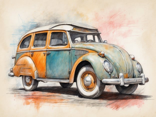 Auf dem Bild ist ein künstlerisches Bild eines alten, bunt lackierten Autos zu sehen, das an einen Volkswagen Käfer erinnert.Eine Reiseabbruchversicherung ist wichtig, da sie finanziellen Schutz bietet, falls eine Reise aus unvorhergesehenen Gründen abgebrochen werden muss, wie etwa bei Krankheit oder einem Unfall. Sie erstattet die Kosten für bereits bezahlte, aber nicht in Anspruch genommene Reiseleistungen und schützt Reisende vor ungewollten finanziellen Verlusten. So können Sie entspannter reisen, ohne sich ständig um potenzielle Risiken sorgen zu müssen.
