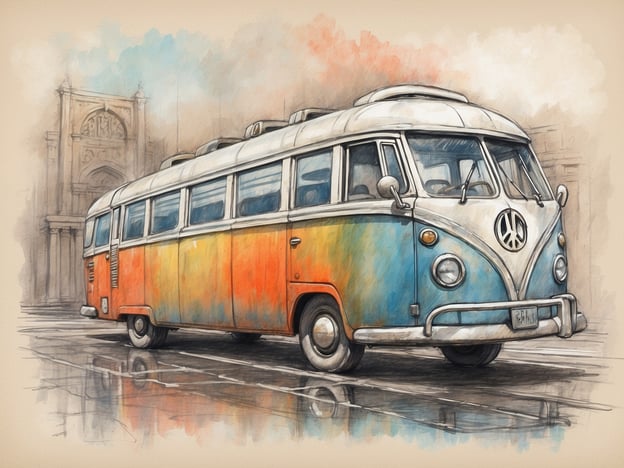 Auf dem Bild ist ein bunt gestalteter Kleinbus zu sehen, der den typischen retro Stil eines VW-Busses verkörpert. Eine Ausfallversicherung kann in solchen Fällen wichtige Aspekte abdecken, wie zum Beispiel:1. **Kosten für Reparaturen**: Wenn der Bus aufgrund technischer Probleme nicht fahrtüchtig ist, können die Reparaturkosten gedeckt werden.2. **Ersatzfahrzeug**: Im Falle eines Ausfalls kann die Versicherung die Kosten für ein Mietfahrzeug übernehmen, damit der Fahrer weiterhin mobil bleibt.3. **Pannenhilfe**: Unterstützung bei Pannen, die den Bus fahruntüchtig machen, wird ebenfalls abgedeckt.4. **Schadenersatz**: Schäden, die durch den Ausfall des Fahrzeugs entstehen, können ebenfalls in die Versicherungspolice einfließen.Solche Versicherungen helfen, finanzielle Risiken zu minimieren, die im Zusammenhang mit dem Betrieb eines Fahrzeugs stehen.