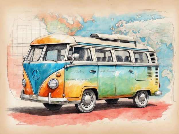 Auf dem Bild ist ein bunt gestalteter VW-Bus zu sehen, vor einer Weltkarte. Dieses Fahrzeug weckt das Gefühl von Freiheit und Abenteuer, ideal für Reisen. Um optimalen Reiseschutz zu gewährleisten, wäre es ratsam, folgende Versicherungslösungen zu berücksichtigen:1. **Reiserücktrittsversicherung**: Schützt vor finanziellen Verlusten, falls Sie Ihre Reise kurzfristig absagen müssen.2. **Reise-Krankenversicherung**: Deckt medizinische Kosten im Ausland, die oft sehr hoch sein können.3. **Reisegepäckversicherung**: Bietet Schutz bei Verlust, Diebstahl oder Beschädigung des Gepäcks.4. **Unfallversicherung**: Deckt unvorhergesehene Ereignisse während Ihrer Reise ab.Eine sorgfältige Planung und der Abschluss geeigneter Versicherungen sorgen dafür, dass Sie unbeschwert reisen können.