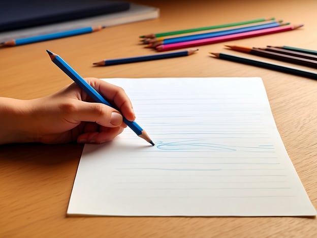 Auf dem Bild sieht man eine Hand, die gerade mit einem blauen Bleistift auf ein Blatt Papier schreibt oder zeichnet. Um die Kreativität zu fördern, könntest du folgendes beachten:### Besucherinformationen und Tipps:1. **Materialien bereitstellen**: Stelle sicher, dass genügend Buntstifte, Bleistifte und Papier verfügbar sind. Verschiedene Farben können inspirieren.2. **Beleuchtung**: Achte darauf, dass der Arbeitsplatz gut beleuchtet ist, um eine angenehme Atmosphäre zu schaffen.3. **Kreative Umgebung**: Gestalte den Raum mit inspirierenden Bildern oder Gegenständen, die die Kreativität anregen.4. **Pausen einlegen**: Ermutige regelmäßige Pausen, um frische Ideen zu fördern. Ein kurzer Spaziergang kann Wunder wirken.5. **Arbeitsplatz organisieren**: Halte den Tisch sauber und organisiert, um Ablenkungen zu minimieren und Fokus zu fördern.Entwickle deine Zeichenfähigkeiten und hab Spaß dabei!