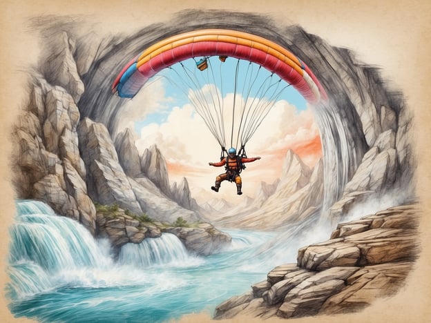 Auf dem Bild ist ein Paraglider zu sehen, der majestätisch über eine beeindruckende Naturlandschaft schwebt. Die Szenerie zeigt steile Felsen, Wasserfälle und einen klaren blauen Himmel.Für abenteuerlustige Aktivitäten könnte man sagen:1. **Paragliding**: Diese Aktivität bietet einen wunderbaren Blick auf die Landschaft und das Gefühl von Freiheit in der Luft.2. **Canyoning**: Entdecken Sie die Schluchten, während Sie schwimmen, springen und klettern.3. **Wanderungen in der Natur**: Erforschen Sie die beeindruckenden Berglandschaften zu Fuß.4. **Klettern**: Die steilen Felsen bieten großartige Möglichkeiten für Kletterer aller Erfahrungslevel.5. **Wassersport**: Kajakfahren oder Rafting in den nahegelegenen Gewässern könnte ein aufregender Spaß sein.Diese Aktivitäten versprechen einen aufregenden Adrenalinkick in einer schönen Umgebung!