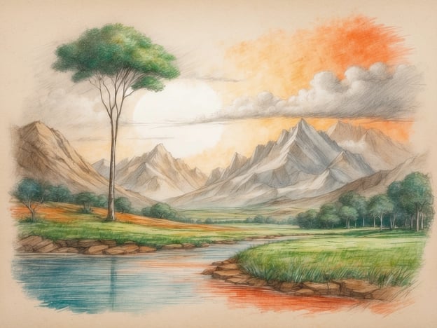 Auf dem Bild ist eine idyllische Landschaft mit Bergen, einem Fluss und einigen Bäumen zu sehen. Diese Darstellung könnte symbolisch für die Schönheit und den Wert der Natur stehen, was in Verbindung mit Nachhaltigkeit und Umweltschutz auf Kuda Bandos relevant ist.Kuda Bandos, eine wunderschöne Insel, ist ein Beispiel dafür, wie wichtig es ist, natürliche Ressourcen zu schützen und gleichzeitig den Tourismus zu fördern. Maßnahmen wie nachhaltige Landwirtschaft, Wassermanagement und der Schutz von Ökosystemen sind entscheidend, um die Umwelt zu bewahren. Durch bewusstes Handeln und Umweltschutz können solche Landschaften erhalten bleiben, was für zukünftige Generationen von großer Bedeutung ist.