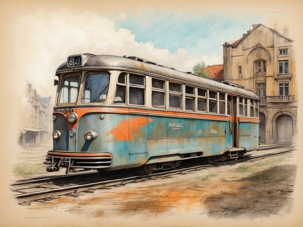 Auf dem Bild ist eine alte Straßenbahn zu sehen, die auf einem Gleis steht. Die Straßenbahn hat ein pastellfarbenes Design mit Orange- und Blautönen, was auf eine Zeit hinweist, als solche Fahrzeuge im urbanen Transport verbreitet waren. Im Hintergrund sind historische Gebäude zu erkennen, die einen Eindruck von der Atmosphäre vergangener Zeiten vermitteln.
Im Kontext der Erkundung vergessener Orte in Leipzig könnte dieses Bild an die nostalgische Verbindung zu den traditionellen Verkehrsmitteln der Stadt erinnern, die in den letzten Jahrzehnten größtenteils durch modernere Transportmittel ersetzt wurden. Straßenbahnen wie diese waren einst ein zentraler Bestandteil des öffentlichen Lebens in Leipzig und könnten in verlassenen Stadtteilen oder als Teil von historischen Erhaltungsprojekten zu finden sein. Solche Orte laden dazu ein, die Geschichte der Stadt und ihres Verkehrsnetzes zu erkunden und die vergessenen Geschichten, die diese Straßenbahn und ihr Umfeld erzählen könnten, wieder zum Leben zu erwecken.