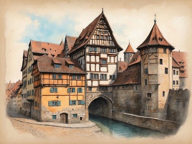 Das Bild zeigt eine malerische Szene aus Nürnberg, in der historische Fachwerkhäuser und eine steinerne Brücke zu sehen sind, die über einen Kanal führt. Diese Architektur ist typisch für die Altstadt Nürnbergs, die für ihre gut erhaltenen mittelalterlichen Strukturen bekannt ist.
In der geheimnisvollen Geschichte von Nürnbergs vergessenen Orten könnte dieser Platz als ein ehemaliges Handelszentrum oder ein Ort des Geschehens betrachtet werden, wo Käufer und Verkäufer, Händler und Reisende sich trafen. Die bunten Häuser könnten Geschichten von Handwerkern und Kaufleuten erzählen, die die Straßen beherrschten, während die Wasserwege der Stadt wichtige Verkehrsadern waren. Hinter diesen Mauern könnten viele Geheimnisse aus der reichen Geschichte Nürnbergs verborgen sein, von alten Legenden bis hin zu alltäglichen Geschichten der Menschen, die hier lebten und arbeiteten.