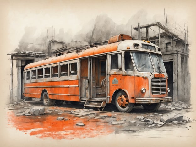 Auf dem Bild ist ein verlassener, orangefarbener Bus zu sehen, der in einer zerfallenen Umgebung steht, umgeben von Trümmern und einer ruinenhaften Architektur.Beim Besuch von Lost Places ist es wichtig, Sicherheitsvorkehrungen zu beachten:1. **Genehmigungen einholen**: Stellen Sie sicher, dass Sie die Erlaubnis haben, das Gelände zu betreten.2. **Geeignetes Equipment**: Tragen Sie festes Schuhwerk und geeignete Kleidung, um Verletzungen zu vermeiden.3. **Begleitung**: Besuchen Sie solche Orte niemals alleine, sondern in einer Gruppe.4. **Achtsamkeit**: Seien Sie vorsichtig beim Begehen von instabilen Strukturen und achten Sie auf mögliche Gefahren wie scharfe Gegenstände oder giftige Materialien.5. **Respekt für den Ort**: Hinterlassen Sie nichts außer Fußspuren und respektieren Sie die Geschichte des Ortes.