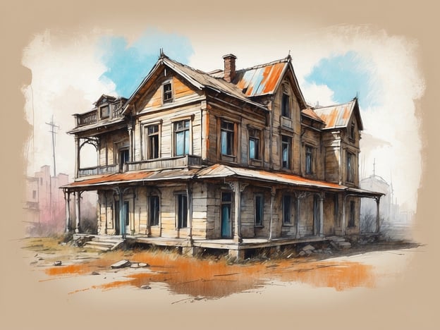 Auf dem Bild ist ein verfallenes, historisches Holzhaus zu sehen, das an eine vergangene Epoche erinnert. Es hat ein auffälliges Dach mit Roststreifen und große Fenster, die früher viel Licht ins Innere gelassen haben könnten. Die Fassade wirkt vernachlässigt, mit abblätternder Farbe und einer vergessenen Umgebung.In Ostfriesland gibt es viele Lost Places wie dieses, die Geschichten von der Vergangenheit erzählen. Diese verlassenen Orte laden zur Erkundung ein und bieten faszinierende Einblicke in die lokale Geschichte und Architektur. Es ist spannend, solche versteckten Schätze zu entdecken und mehr über die Entwicklung der Region zu erfahren.