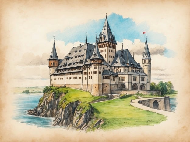 Das Bild zeigt eine beeindruckende Burg auf einer Klippe, umgeben von Wasser, typisch für romantische Burgenarchitektur. In Ottenhöfen gibt es zwar keine Burgen, jedoch viele kulturelle Highlights, wie die schöne Natur der Region und Wanderwege, die ideal für Erholung sind.Außerdem ist die Umgebung reich an regionalen Traditionen, wie dem Handwerk und der Heimatkunst, die das kulturelle Erbe widerspiegeln. Ein besonderes Highlight ist die Pfarrkirche St. Clemens, die architektonische Schönheit und historische Bedeutung vereint.