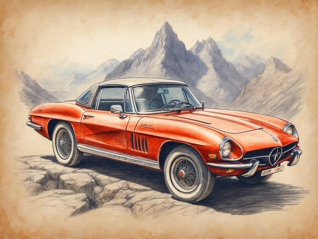 Auf dem Bild sehen wir einen stilvollen roten Sportwagen, der vor einer majestätischen Bergkulisse geparkt ist. Dieser Klassiker strahlt Abenteuerlust und Freiheit aus.
**Erkundungstipps für Abenteurer:**
1. **Die richtige Route wählen:** Überlege dir, an welche Orte der Wagen dich bringen kann. Ideale Strecken verlaufen durch malerische Landschaften oder abgelegene Bergpässe.
2. **Ausrüstung mitnehmen:** Vergiss nicht, notwendige Ausrüstung einzupacken – von einem Ersatzreifen bis zu Wasser und Snacks für längere Fahrten.
3. **Fotomöglichkeiten nutzen:** Halte an besonders schönen Aussichtspunkten an, um atemberaubende Fotos zu schießen. Der Kontrast zwischen dem Wagen und der Natur bietet dir einzigartige Motive.
4. **Die Umgebung erkunden:** Nutze dein Fahrzeug, um auch abseits der Hauptstraßen kleine Dörfer und versteckte Landschaften zu entdecken.
5. **Sicherheit zuerst:** Informiere jemanden über deine Pläne und bleibe stets erreichbar. Abenteuer sind schön, aber Sicherheit hat Vorrang.
Mach dich bereit für unvergessliche Erlebnisse!