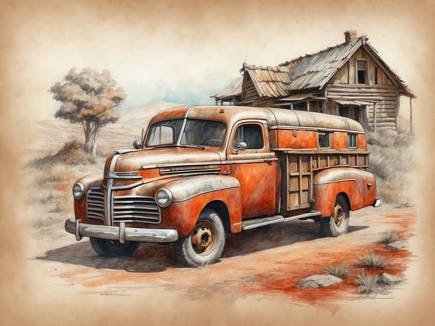 Auf dem Bild sehen wir einen klassischen orangefarbenen Lastwagen, der vor einem verlassenen, baufälligen Haus steht. Die Szene wirkt wie aus einer anderen Zeit, die Geschichten von vergessenen Orten erzählt.
Dieses Fahrzeug könnte einst ein Symbol für Hoffnung und Fortschritt gewesen sein, als es durch staubige Straßen fuhr, beladen mit Waren oder Menschen auf dem Weg zu neuen Abenteuern. Das verlassene Haus, mit seinem maroden Dach und den bröckelnden Wänden, könnte von den Geschichten der vielen Familien zeugen, die dort lebten und träumten, bis das Leben sie an andere Orte führte.
Es ist ansprechend, sich vorzustellen, wie einst Kinder um das Haus spielten und die Erwachsenen rund um den Lastwagen Geschäfte abwickelten oder Pläne schmiedeten. Doch jetzt bleibt nur noch die Stille der Wüste und die Erinnerung an das, was einmal war. Diese Bilder laden ein, über die Vergangenheit nachzudenken und die Geschichten dieser vergessenen Orte lebendig zu halten.