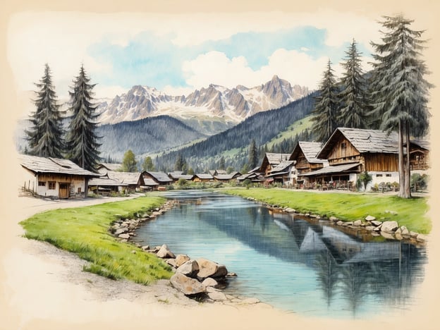 Auf dem Bild ist eine malerische Landschaft mit einer ruhigen Wasserstelle, umgeben von traditionellen Holzgebäuden, Bergen und Tannenbäumen zu sehen. Diese Szenerie erinnert an die idyllischen Orte im Schwarzwald, die perfekt für einen Kurzurlaub sind.Einige der besten Orte im Schwarzwald, die ähnliche Naturschönheiten bieten, sind:1. **Baden-Baden** - bekannt für seine Thermen und hübschen Parks.2. **Freiburg** - eine charmante Stadt mit historischem Flair und Zugang zum Naturpark.3. **Triberg** - berühmt für die beeindruckenden Wasserfälle und die Schwarzwälder Kuckucksuhren.4. **Titisee** - der malerische See, ideal für Wassersport und Wanderungen.5. **Schiltach** - ein malerisches Fachwerkdorf, das sich in die Landschaft einfügt.Jeder dieser Orte bietet eine wunderschöne Natur und zahlreiche Freizeitmöglichkeiten, ähnlich wie auf dem abgebildeten Szenario.