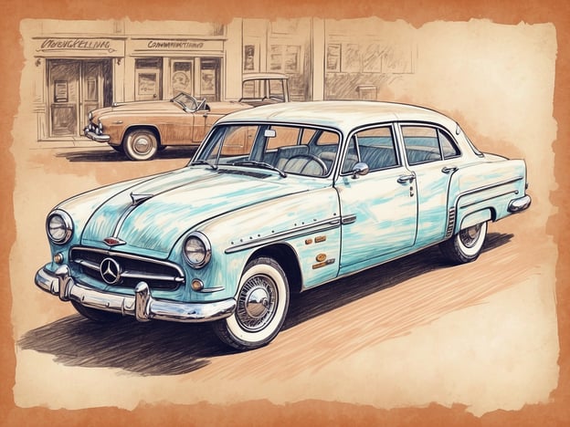 Auf dem Bild ist ein klassisches Auto zu sehen, das stilistisch und farblich an die 1950er Jahre erinnert. Es handelt sich um eine Illustration eines Fahrzeugs, das über runde Scheinwerfer und eine elegante Form verfügt.Wenn man die Finanzprodukte und Dienstleistungen in Betracht zieht, könnte der Besitz eines solchen Autos in Verbindung mit Finanzierungsoptionen wie Autokrediten oder Versicherungspolicen stehen. Käufer könnten verschiedene Finanzierungsmodelle in Anspruch nehmen, um den Erwerb zu erleichtern, oder spezifische Versicherungen für Oldtimer abschließen, um diesen Wert zu schützen.