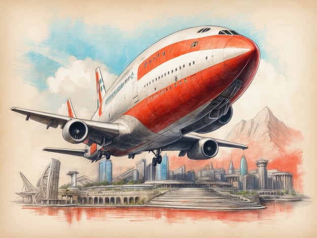 Auf dem Bild ist ein großer, künstlerisch gestalteter Flugzeugentwurf zu sehen, das fast zu landen scheint. Solche Flugzeuge sind entscheidend für den internationalen Tourismus, da sie Reisende schnell und effizient zu verschiedenen Reisezielen bringen.Im Kontext der Wirtschaft spielt der Luftverkehr eine wesentliche Rolle, da er nicht nur den Tourismus fördert, sondern auch den Austausch von Gütern und Dienstleistungen ermöglicht. Die dargestellte städtische Landschaft mit modernen Gebäuden deutet darauf hin, dass es sich um ein wichtiges Wirtschafts- und Tourismuszentrum handeln könnte, wo die Infrastruktur darauf ausgelegt ist, Reisende und Geschäfte anzuziehen.