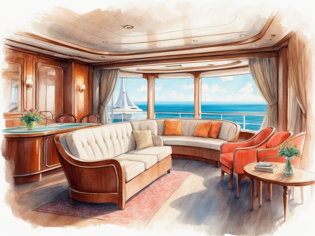 Auf dem Bild ist eine stilvolle Innenansicht eines Kreuzfahrtschiffes zu sehen, die an einen luxuriösen Lounge-Bereich erinnert. Der Raum verfügt über große Fenster mit Blick auf das Meer, gemütliche Sitzgelegenheiten und elegante Möbel.Die MSC Armonia ist bekannt für ihre komfortablen Räumlichkeiten und ihr stilvolles Design. Passagiere können sich in einladenden Lounges entspannen, die oft mit modernen Annehmlichkeiten und einem gemütlichen Ambiente ausgestattet sind. Zusätzlich bietet das Schiff vielfältige Freizeit- und Unterhaltungsmöglichkeiten, um das Kreuzfahrterlebnis zu genießen.