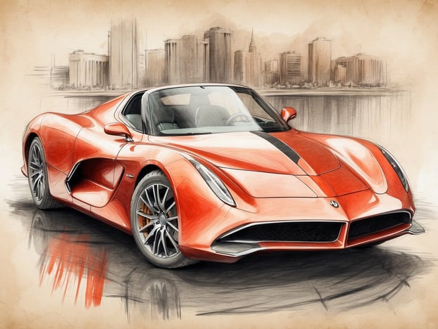 Auf dem Bild ist ein stilvolles und sportliches Auto zu sehen, das in leuchtendem Rot mit schwarz-weißen Designelementen gestaltet ist. Die elegante Linienführung und die modern gestalteten Felgen verleihen dem Fahrzeug Dynamik und Anziehungskraft. Im Hintergrund sind skizzenhaft Hochhäuser angedeutet, die eine urbane Atmosphäre schaffen.Dieses Gefühl der Faszination und des Luxus erinnert an die MSC Meraviglia, ein beeindruckendes Kreuzfahrtschiff, das für seine atemberaubende Architektur, den Komfort und die zahlreichen Freizeitmöglichkeiten bekannt ist. Beide, das Auto und das Schiff, verkörpern eine harmonische Verbindung aus modernem Design und erlebnisreicher Technik, die Reisende und Autofans gleichsam begeistert.