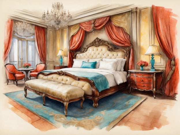 Auf dem Bild ist ein wunderschön gestaltetes Schlafzimmer zu sehen, das mit eleganten Möbeln und einer stilvollen Einrichtung ausgestattet ist. Die Farben sind warm und einladend, mit einem großen Bett im Mittelpunkt, das von üppigen Vorhängen umrahmt wird.In Bezug auf das Erlebnis an Bord der MSC World Europa könnte man sagen, dass solch eine opulente und komfortable Atmosphäre auch in den Kabinen und Suiten der MSC World Europa spürbar ist. Die Kreuzfahrt bietet luxuriöse Unterkünfte, die den Gästen ein Gefühl von Eleganz und Entspannung vermitteln. Zudem gibt es zahlreiche Annehmlichkeiten, die eine Reise zu einem unvergesslichen Erlebnis machen.