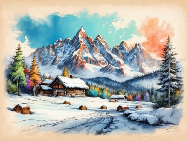 Auf dem Bild sieht man eine malerische Winterlandschaft mit einem traditionellen Holzhaus in einem verschneiten Gebiet. Die Berge im Hintergrund sind majestätisch und beeindruckend, was typisch für die Region Feldberg ist.Aktivitäten auf dem Feldberg könnten das Skifahren und Snowboarden auf den Pisten sein. Zudem sind Winterwanderungen durch die verschneiten Wälder sehr beliebt. Es könnte auch die Möglichkeit geben, Schlitten zu fahren oder einfach die winterliche Natur zu genießen, während man die Aussicht auf die umliegenden Berge bewundert.