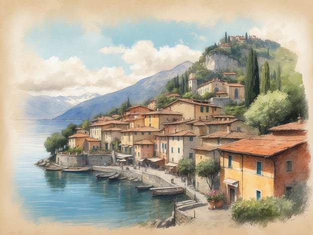 Das Bild zeigt eine malerische Küstenlandschaft mit charmanten, bunten Häusern, die an einem ruhigen Gewässer sitzen. Die Szenerie könnte an Belgirate, einem kleinen Dorf am Ufer des Lago Maggiore in Italien, erinnern.Die Geschichte von Belgirate ist geprägt von seiner wunderschönen Lage zwischen Bergen und Wasser, was es zu einem beliebten Ziel für Reisende macht. Die historischen, engen Gassen und die mediterrane Architektur verleihen dem Ort einen einzigartigen Charme. Hier wurde die Natur mit der Kultur harmonisch verbunden, was Belgirate zu einem Ort der Ruhe und Inspiration macht.Zudem ist der Ort für seine atemberaubenden Aussichten bekannt, wo das glitzernde Wasser des Sees auf die grünen Berghänge trifft. Solche Szenen laden dazu ein, die Schönheit der Umgebung zu genießen und sich von der Geschichte und den Traditionen des Ortes verzaubern zu lassen.