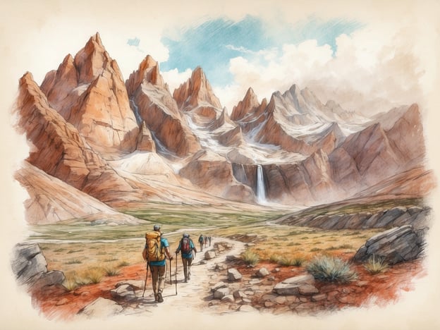 Auf dem Bild sind Wanderer zu sehen, die durch eine beeindruckende Gebirgslandschaft mit hohen Felsen und einem Wasserfall wandern. Diese Szene eignet sich hervorragend für verschiedene Aktivitäten, wie:1. **Wandern**: Die Wanderer genießen die frische Luft und die schöne Natur.2. **Fotografie**: Die atemberaubende Landschaft bietet tolle Motive für Natur- und Landschaftsfotografie.3. **Naturbeobachtung**: Es gibt die Möglichkeit, Tiere und Pflanzen in ihrer natürlichen Umgebung zu beobachten.4. **Picknicken**: An malerischen Stellen könnte man eine Pause einlegen und die Aussicht genießen.Diese Freizeitmöglichkeiten machen die Gegend ideal für Outdoor-Enthusiasten.