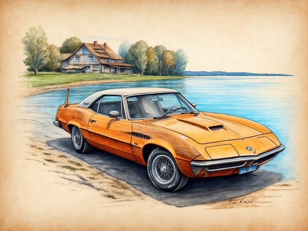 Auf dem Bild ist ein orangefarbenes Auto zu sehen, das neben einem ruhigen Gewässer steht. Im Hintergrund sieht man ein charmantes Haus, umgeben von Bäumen. Die Szenerie vermittelt eine entspannte Atmosphäre, ideal für einen Kurzurlaub oder eine Übernachtung in der Natur.In diesem Kontext könnten mögliche Unterkünfte in der Nähe eine gemütliche Ferienwohnung oder ein malerisches Landhaus sein, in dem man die Ruhe und Schönheit der Umgebung genießen kann. Außerdem bietet sich eine Übernachtung in einem kleinen Bed & Breakfast an, um die lokale Gastfreundschaft zu erleben.