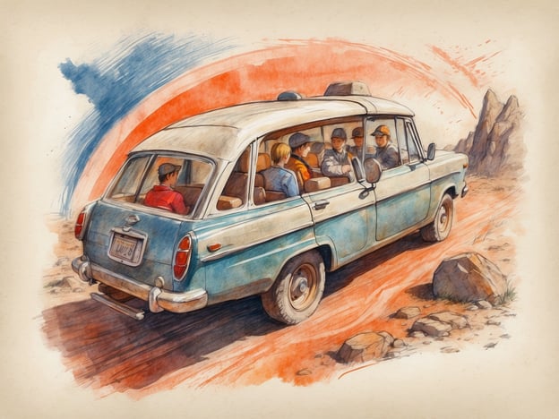 Auf dem Bild ist ein blaues Auto zu sehen, das durch eine malerische Landschaft fährt. Im Auto sitzen mehrere Personen, die offensichtlich einen Ausflug unternehmen.Für Groß und Klein könnten die Aktivitäten beinhalten:1. **Familienausflug planen**: Gemeinsam ein Ziel aussuchen und die Route besprechen.2. **Auto-Spiele spielen**: Spiele wie „Ich sehe was, was du nicht siehst“ oder Abzählspiele, um die Reise unterhaltsamer zu gestalten.3. **Picknick machen**: An einem schönen Halt eine Pause einlegen und gemeinsam essen.4. **Natur erkunden**: Anhalten, um die Umgebung zu erkunden, z. B. einen kurzen Spaziergang machen oder Tiere beobachten.Solche Erlebnisse schaffen schöne Erinnerungen für die ganze Familie!