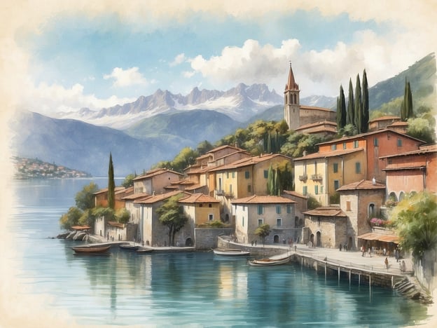 Auf dem Bild ist eine malerische Küstenszenerie zu sehen, die an das charmante Porto Valtravaglia am Lago Maggiore in Italien erinnert. Die bunten Häuser, die sich an den Hang schmiegen, und die bezaubernde Uferpromenade spiegeln den typischen Charakter dieser Region wider.Porto Valtravaglia hat eine reiche Geschichte, die bis in die römische Zeit zurückreicht, als es aufgrund seiner strategischen Lage und Schönheit ein beliebter Halt für Reisende war. Die umliegenden Berge bieten eine beeindruckende Kulisse und betonen die natürliche Schönheit des Gebiets. Die Gewässer des Sees sind sanft und ruhig, ideal für Bootsfahrten und Erholung.Diese Idylle zieht auch heute noch Touristen an, die die traditionelle italienische Kultur, köstliche lokale Küche und atemberaubende Ausblicke genießen möchten. Der historische Charme und die natürliche Schönheit machen Porto Valtravaglia zu einem unvergesslichen Ort.