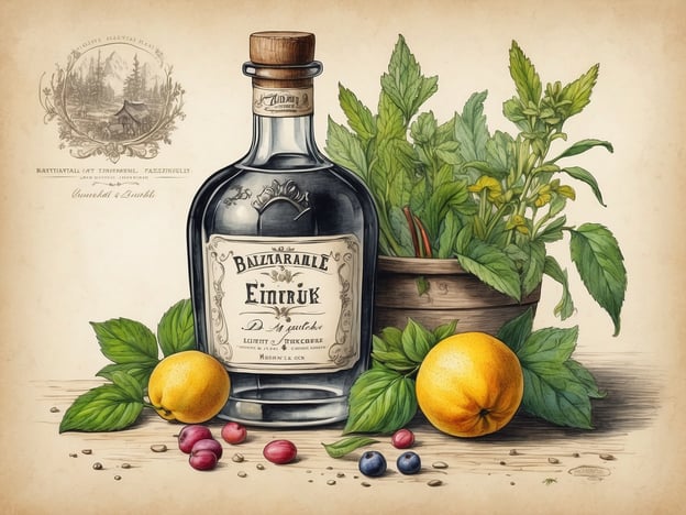 Auf dem Bild ist eine Flasche Gin zu sehen, umgeben von verschiedenen Kräutern und Früchten. Es scheint, als würde es sich um einen Schwarzwald-Gin handeln, der für seine besonderen Botanicals bekannt ist.Typische Merkmale des Schwarzwald-Gins sind:1. **Regionale Botanicals**: Verwendung von Kräutern und Pflanzen, die im Schwarzwald wachsen, wie z.B. Fichtennadeln und Wiesenkräuter.2. **Aromatische Vielfalt**: Die Kombination aus verschiedenen Früchten, die zu den Aromen beiträgt, darunter oft auch Zitrusfrüchte.3. **Handwerkliche Herstellung**: Oft wird der Gin in kleinen Chargen und nach traditionellen Methoden destilliert, was zur Authentizität beiträgt.4. **Natürliche Zutaten**: Der Fokus auf natürliche und hochwertige Zutaten verleiht dem Gin einen einzigartigen Geschmack.Das Bild vermittelt somit ein Gefühl von Naturverbundenheit und traditioneller Handwerkskunst, die den Schwarzwald-Gin auszeichnen.