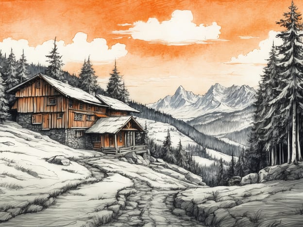 Auf dem Bild ist eine malerische Berglandschaft zu sehen, mit einer rustikalen Hütte, umgeben von schneebedeckten Tannen und imposanten Bergen im Hintergrund. Die Szenarie lädt zu verschiedenen Wellness-Anwendungen ein, die das Wohlbefinden fördern können.Hier sind einige Vorschläge:1. **Wanderungen in der Natur**: Die Umgebung eignet sich ideal für geführte Wanderungen, die nicht nur die körperliche Fitness verbessern, sondern auch Stress abbauen helfen.2. **Aromatherapie im Freien**: Nutzen Sie die frische Bergluft und kombinieren Sie dies mit ätherischen Ölen, die entsprechend der Jahreszeit ausgewählt werden, um das Wohlbefinden zu steigern.3. **Yoga-Sessions**: Eine Yoga-Session auf einer Veranda mit Blick auf die Natur kann Körper und Geist harmonisieren und für innere Ruhe sorgen.4. **Meditation**: Die ruhige Umgebung ermöglicht es, sich zurückzuziehen und in die Meditation einzutauchen, um die Gedanken zu klären.5. **Saunagänge**: Eine traditionelle Holzsauna könnte eine perfekte Ergänzung sein, um nach Aktivitäten zu entspannen und die Muskulatur zu regenerieren.Diese Anwendungen könnten das Szenario noch harmonischer gestalten und das Wohlbefinden fördern.