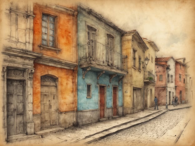 Das Bild zeigt eine malerische Straßenszene mit bunten Häusern, die an traditionelle Architektur erinnert. Es gibt zahlreiche Fenster und Türen sowie geschwungene Balkone. Die Farben der Fassaden reichen von Orange über Blau bis Gelb und Rosa. Die gepflasterte Straße und die sanfte Beleuchtung verleihen der Szene eine nostalgische Atmosphäre.
In Augsburg – der Fuggerstadt – könnte man ähnliche charmante Gassen finden, die die reiche Geschichte und die eindrucksvolle Baukunst der Stadt widerspiegeln. Die dortigen Häuser zeichnen sich ebenfalls durch kunstvolle Fassaden und historische Merkmale aus.