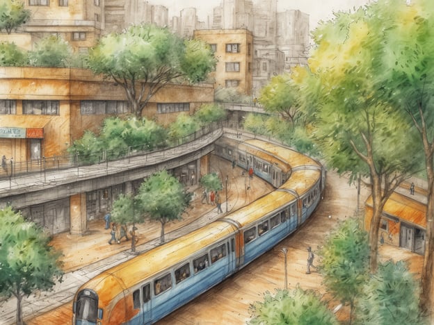 Auf dem Bild ist eine Stadtlandschaft zu sehen, die mehrere Kriterien für umweltfreundliche Städte erfüllt:1. **Öffentlicher Nahverkehr**: Die Darstellung eines Zugs deutet auf ein gut entwickeltes öffentliches Verkehrssystem hin, das den Individualverkehr reduzieren kann und somit die CO2-Emissionen verringert.2. **Grünflächen**: Die zahlreichen Bäume und Grünflächen tragen zur Verbesserung der Luftqualität bei, bieten Lebensraum für Tiere und fördern das Wohlbefinden der Bewohner.3. **Fußgängerfreundlichkeit**: Die Menschen, die auf den Fußwegen spazieren, deuten darauf hin, dass die Stadt so gestaltet ist, dass sie für Fußgänger zugänglich und einladend ist, was den Bedarf an Autos weiter verringert.4. **Nachhaltige Architektur**: Die Gebäude scheinen ökologisch gestaltet zu sein, was auf einen verantwortungsvollen Umgang mit Ressourcen hindeutet.Insgesamt vermittelt das Bild eine Vorstellung von einer lebendigen, umweltbewussten Stadt, die auf Nachhaltigkeit und Lebensqualität ausgelegt ist.