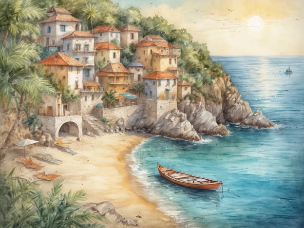 Auf dem Bild ist eine malerische Küstenlandschaft zu sehen, mit traditionellen griechischen Häusern, die sich an einen Hang schmiegt, umgeben von Palmen und einem schönen Sandstrand. Ein kleines Boot liegt ruhig im Wasser, und die Sonne geht am Horizont unter, was eine idyllische Atmosphäre schafft.Griechenland ist das perfekte Ziel für Inselhopping aus mehreren Gründen:1. **Vielfalt der Inseln**: Jede griechische Insel hat ihren eigenen Charakter und Charme. Von den lebhaften Stränden auf Mykonos bis zu den ruhigen Buchten von Naxos gibt es für jedes Bedürfnis die passende Insel.2. **Wunderschöne Landschaft**: Die atemberaubende Küstenlinie, das kristallklare Wasser und die beeindruckenden Gebirgszüge bieten eine malerische Kulisse, die eindrucksvoll während eines Inselhops erlebt werden kann.3. **Kulturelle Erlebnisse**: Die reichhaltige Geschichte und Kultur auf den Inseln, von antiken Ruinen bis zu traditionellen Dörfern, machen jede Stopps zu einem kulturellen Erlebnis.4. **Einfache Erreichbarkeit**: Die Inseln sind durch regelmäßige Fährverbindungen und kurze Bootsfahrten leicht zu erreichen, was das Reisen zwischen ihnen bequem und schnell macht.5. **Gastronomie**: Die griechische Küche ist weltweit bekannt und auf den Inseln kann man frische Meeresfrüchte, lokale Weine und traditionelle Gerichte genießen.Durch diese Faktoren wird Griechenland zu einem erstklassigen Ziel für Reisende, die das Inselhopping erleben möchten.