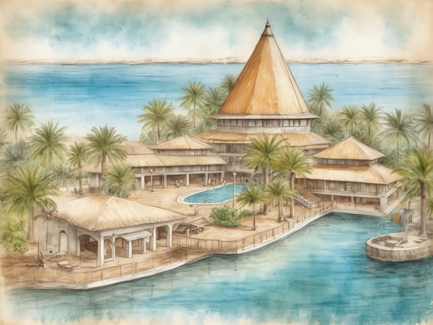 Auf dem Bild ist eine malerische Unterkunft zu sehen, möglicherweise ein Resort oder ein Hotel am Wasser. Die Architektur ist tropisch, mit einem großen Gebäude mit einem konischen Dach und mehreren kleinen Nebengebäuden rundherum. Es gibt einen Pool, Palmen und eine Wasserfläche, die eine entspannende Atmosphäre schafft.
Für einen budgetfreundlichen Aufenthalt in einer ähnlichen Umgebung könnten All-Inclusive-Optionen in Betracht gezogen werden, die Mahlzeiten, Getränke und möglicherweise Aktivitäten wie Wassersport oder Ausflüge einschließen. Solche Angebote sind oft in den Nebensaisonzeiten günstiger, sodass man die Schönheit der Natur genießen kann, ohne das Budget zu sprengen.