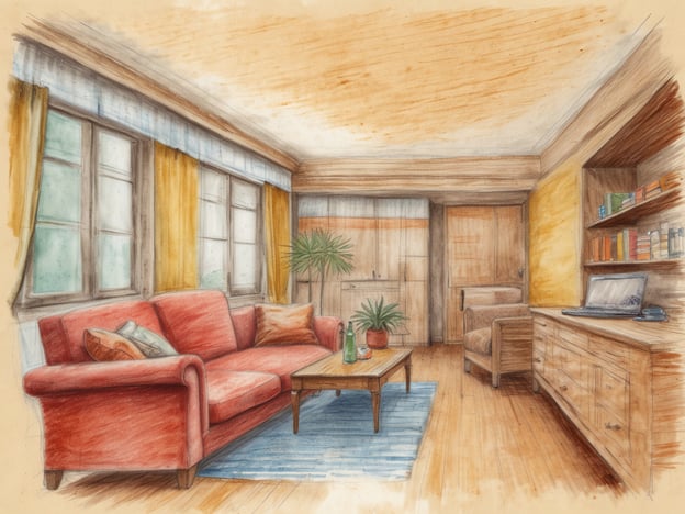 Auf dem Bild ist ein helles und einladendes Zimmer zu sehen, das eine entspannende Atmosphäre ausstrahlt. Der Raum ist mit einem rot-orangefarbenen Sofa, einem kleinen Tisch und einem beruhigenden Teppich dekoriert. Die großen Fenster lassen viel Tageslicht hinein, während die warmen Farben der Vorhänge und Wände ein Gefühl von Gemütlichkeit vermitteln.
Dieser Raum könnte ideal für Wellness-Resorts sein, die Entspannung und Erholung bieten. Hier könnte man sich nach einer Massage oder einer Yoga-Session zurückziehen, um zu meditieren oder einfach die Ruhe zu genießen. Pflanzen im Raum verleihen eine natürliche Note, die das Wohlbefinden unterstützt. Alles in allem eignet sich ein solches Ambiente hervorragend, um Körper und Geist in Einklang zu bringen und Stress abzubauen.