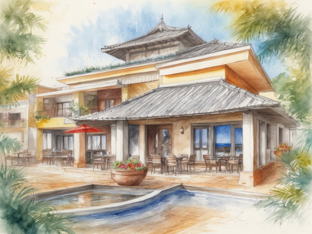 Auf dem Bild ist eine schöne, mediterrane Architektur zu sehen, die einen Außenbereich mit einem Pool und einer Terrasse umfasst. Die Umgebung ist grün und einladend, mit Tischen und Stühlen, die für Gäste bereitstehen.
Warum All Inclusive Urlaub? Ein All Inclusive Urlaub bietet den Vorteil, dass alle Mahlzeiten, Getränke und viele Aktivitäten im Preis inbegriffen sind. So kann man die einzigartige Atmosphäre und die Annehmlichkeiten des Resorts genießen, ohne sich um zusätzliche Kosten kümmern zu müssen. Es ist ideal für Erholungssuchende, die den Alltag hinter sich lassen möchten, während sie verwöhnt werden.